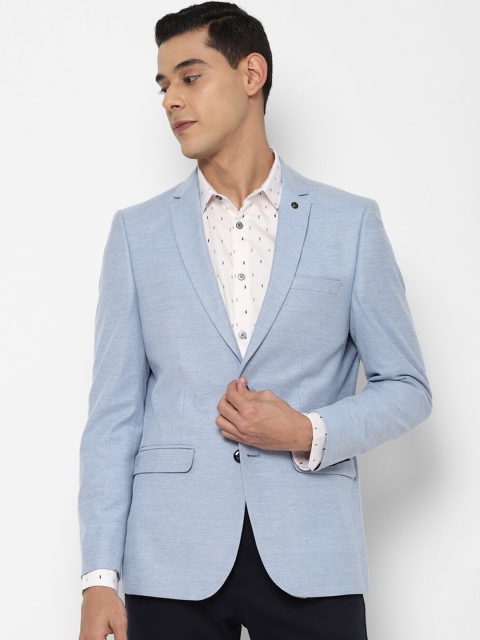 

Allen Solly Men Blue Self Design Single-Breasted Slim-Fit Formal Blazer