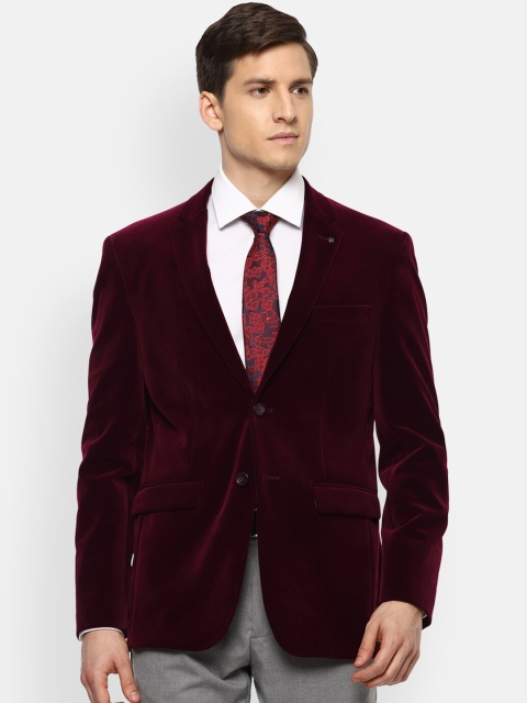 

Louis Philippe Men Maroon Solid Slim Fit Single Breasted Blazer