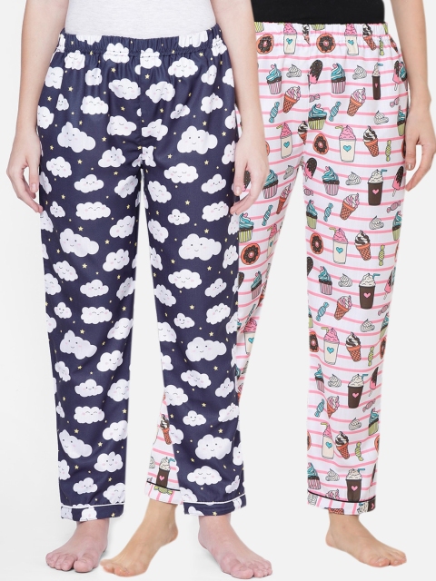 

FashionRack Woman Pack of 2 White & Navy Blue Printed Lounge Pant