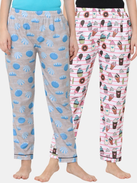 

FashionRack Women Pack Of 2 Printed Cotton Lounge Pants, White