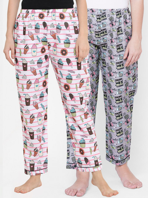 

FashionRack Women Pack of 2 Printed Cotton Lounge Pants, White