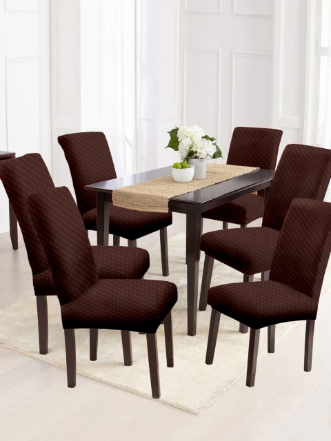 

Cortina Set Of 6 Maroon Self Design Removable Chair Slip Covers
