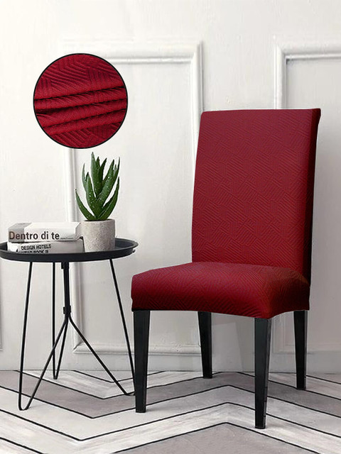

Cortina Set Of 4 Maroon Textured Removable Chair Slip Covers