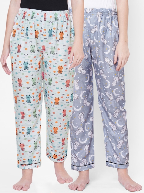 

FashionRack Women White & Grey Set of 2 Printed Cotton Lounge Pants