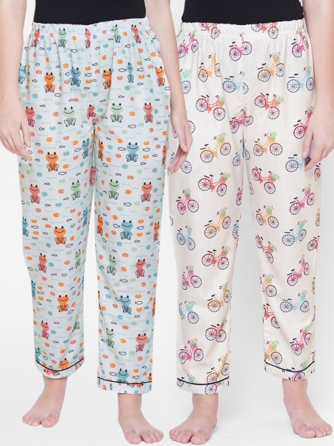 

FashionRack Women Pack of 2 Printed Cotton Lounge Pants, White