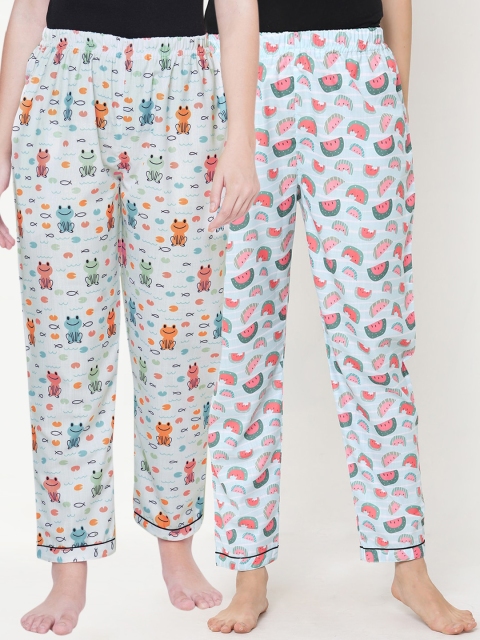 

FashionRack Women Pack Of 2 Printed Cotton Lounge Pants, Green