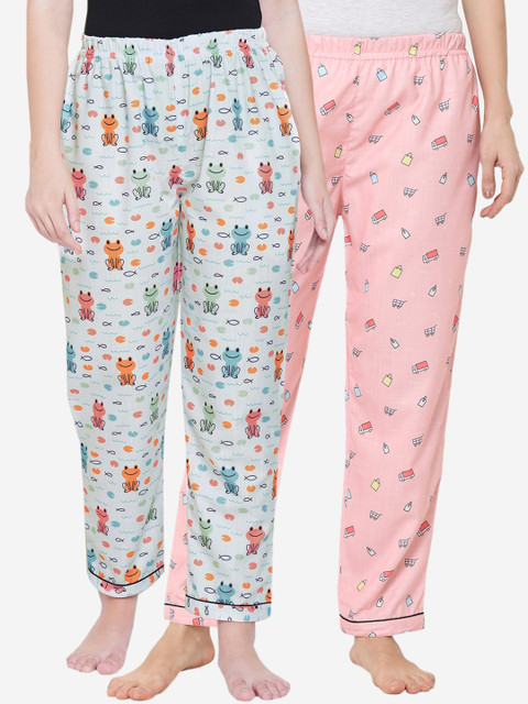 

FashionRack Women Pack of 2 White & Pink Printed Pyjamas