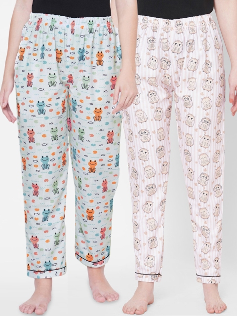 

FashionRack Women Blue & Pink Set Of 2 Printed Lounge Pants