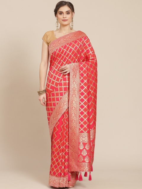 

Meena Bazaar Fuchsia & Gold-Toned Woven Design Zari Silk Blend Banarasi Saree