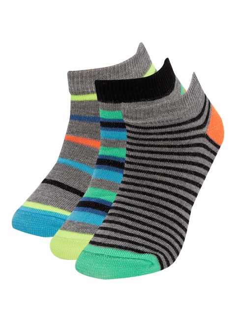 

DeFacto Boys Pack of 3 Striped Ankle-Length Socks, Charcoal