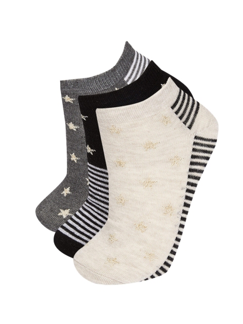 

DeFacto Girls Pack of 3 Striped Ankle-Length Socks, Black