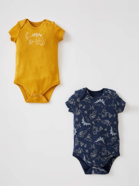 

DeFacto Infant Boys Pack of 2 Cotton Dinosaur Print Bodysuits, Mustard