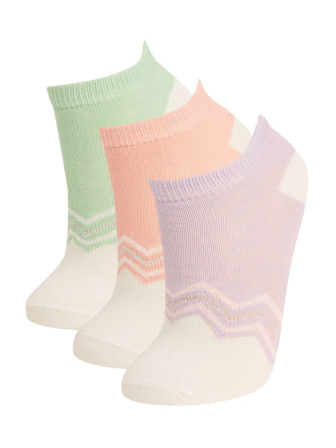 

DeFacto Girls Pack of 3 Chevron Patterned Ankle Length Socks, Green