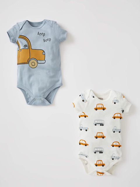 

DeFacto Infant Boys Pack of 2 Cotton Car Print Bodysuits, Blue