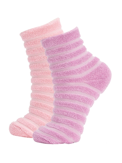 

DeFacto Girls Pack of 2 Striped Ankle Length Socks, Peach