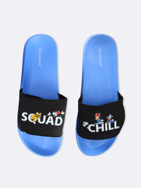 

Bewakoof Women Blue & Black Printed Rubber Adjustable Sliders