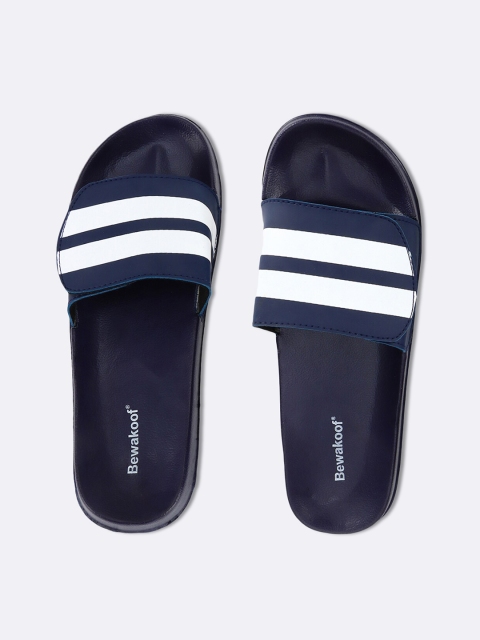 Bewakoof Women Blue & White Striped Sliders