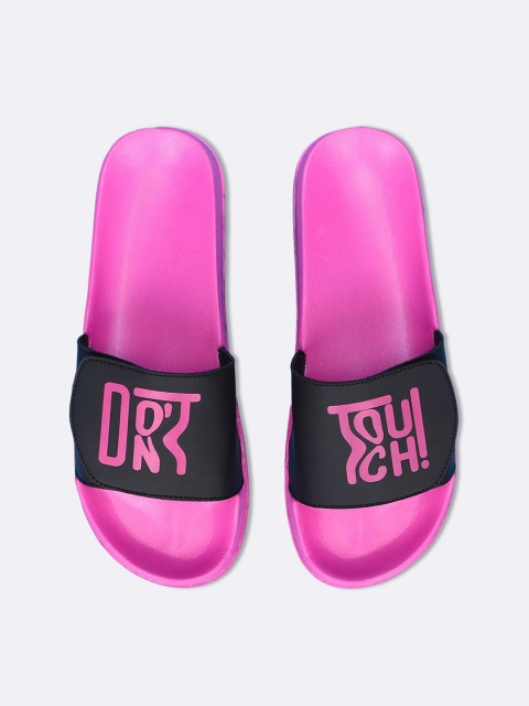 

Bewakoof Women Pink & Black Printed Rubber Sliders