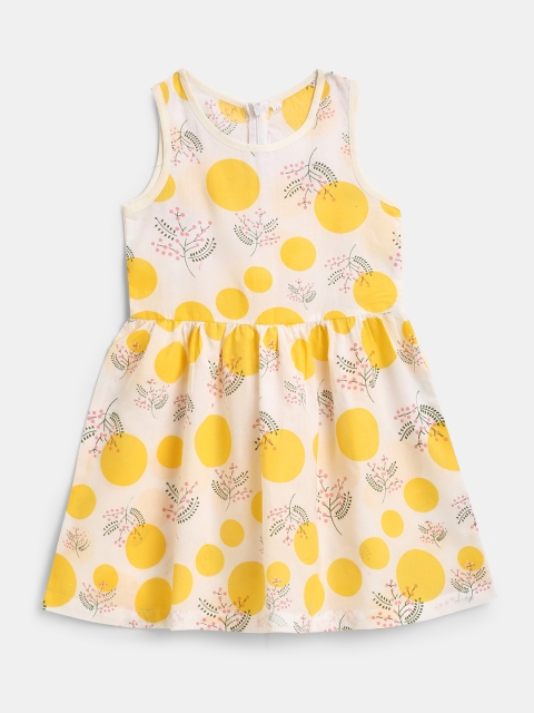 

YK White & Yellow Printed Cotton Fit & Flare Dress