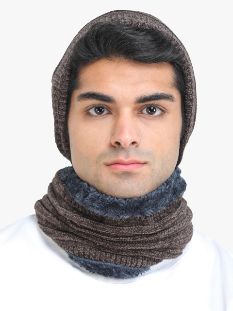 

ELLIS Unisex Brown & Grey Woolen Beanie With Face Cover