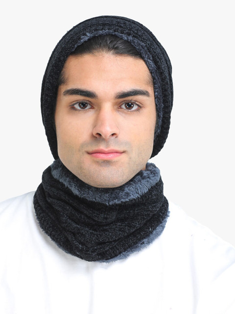 

ELLIS Unisex Black & Grey Wool Beanie With Neck Warmer