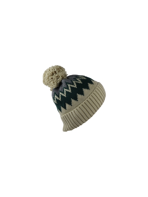 

iSWEVEN Unisex Cream-Coloured & Grey Geometric Wool Cap