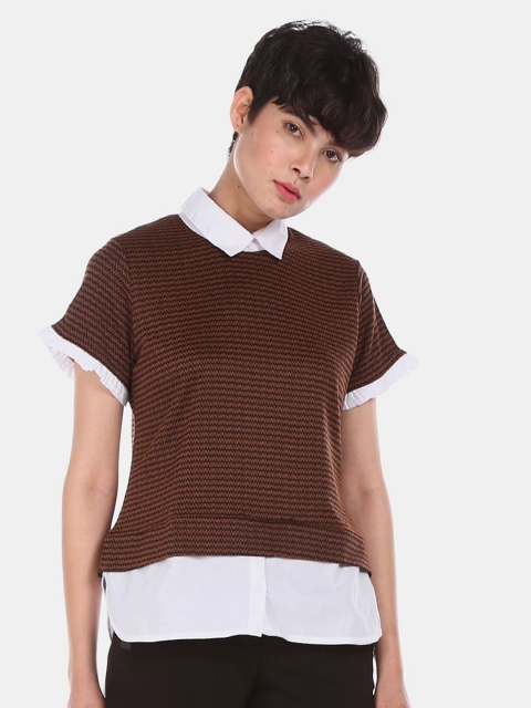

ELLE Black & Brown Geometric Print Twofer Top