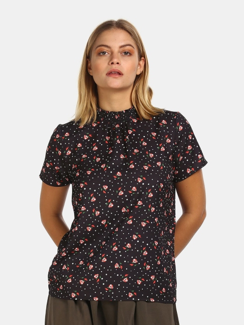

ELLE Women Black & Red Floral Print Hand Neck Top