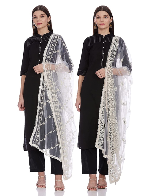 

IVOC White Embroidered Dupatta with Sequinned