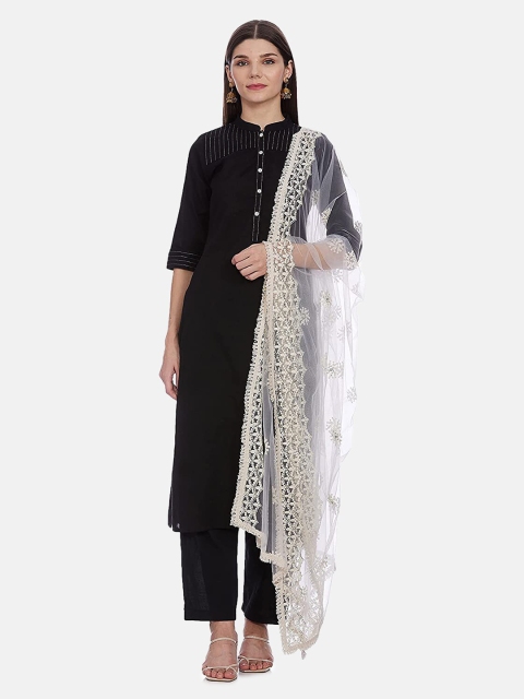 

IVOC Women White & Silver-Toned Ethnic Motifs Embroidered Dupatta