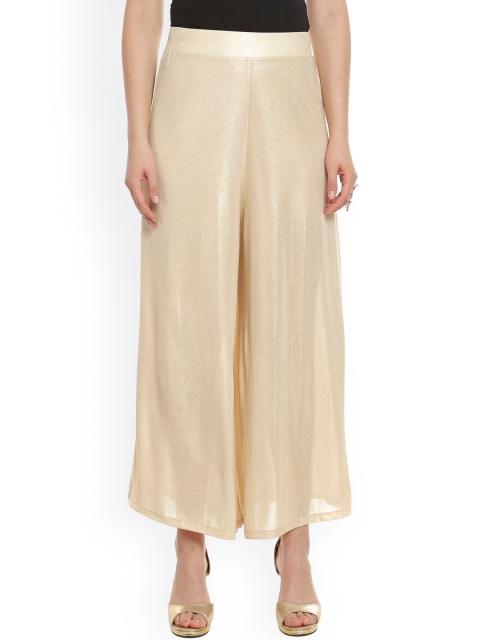 

Soie Women Gold-Toned Self-design Regular Fit Palazzo Trousers