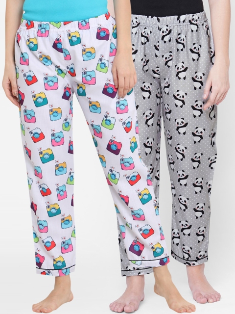 

FashionRack Women White & Grey Set of 2 Printed Cotton Lounge Pants