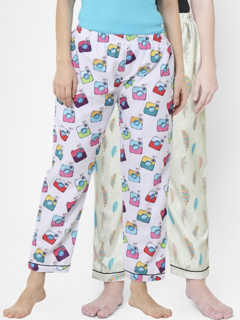 

FashionRack Pack Of 2 Women Printed Lounge Pants, White