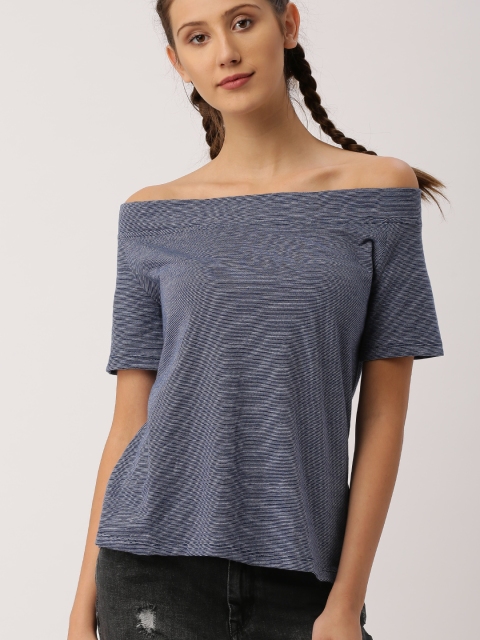 

DressBerry Women Navy Blue Striped Top