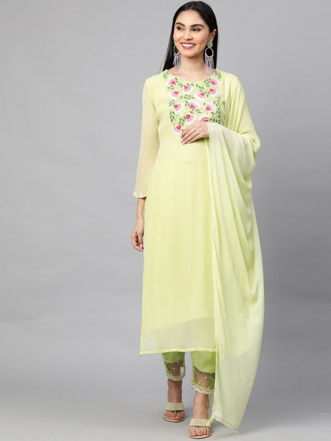 

FASHOR Women Green Floral Yoke Design Top with Palazzos
