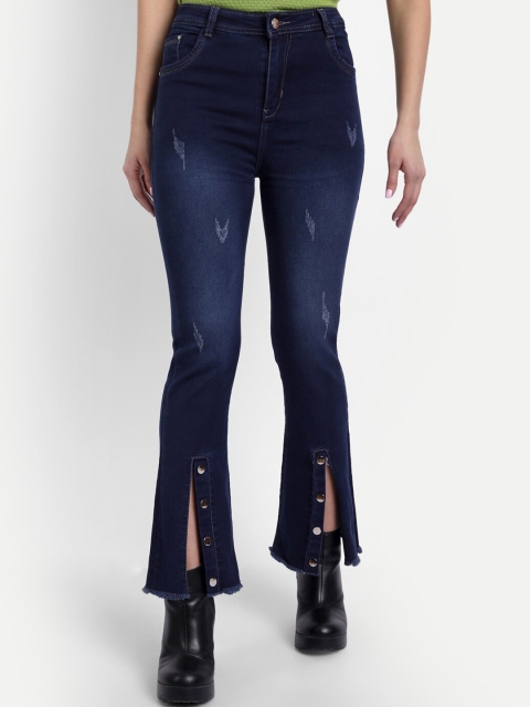 

BROADSTAR Women Navy Blue Jean Bootcut High-Rise Low Distress Light Fade Stretchable Jeans