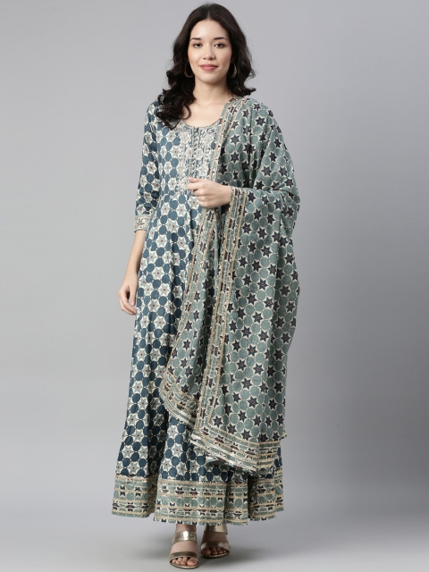 

Neerus Women Turquoise Blue Dyed Anarkali Kurta