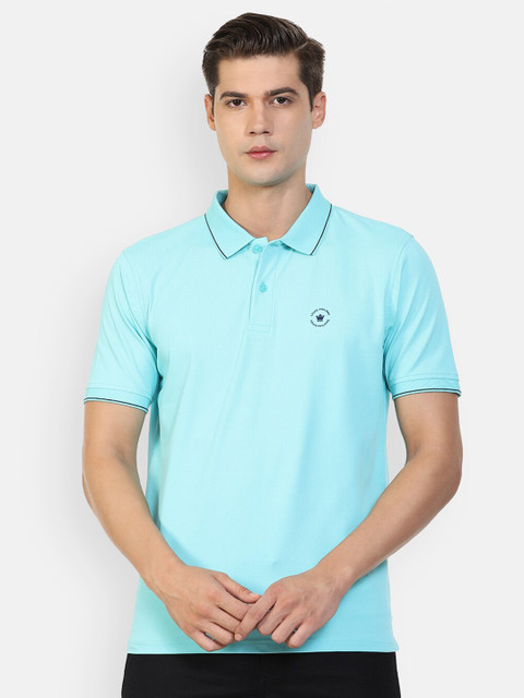 

Louis Philippe Men Turquoise Blue Brand Logo Polo Collar T-shirt