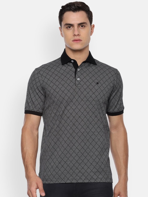 

Louis Philippe Men Black Checked Polo Collar T-shirt