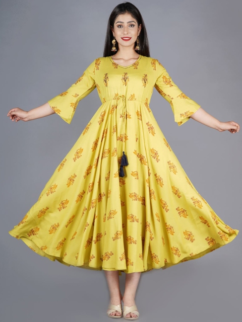 

KALINI Women Yellow Ethnic Motifs Bell Sleeves Gotta Patti Kurta