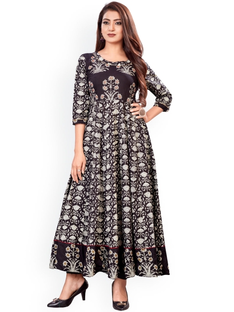 

KALINI Women Black & anthracite Floral Printed Anarkali Kurta