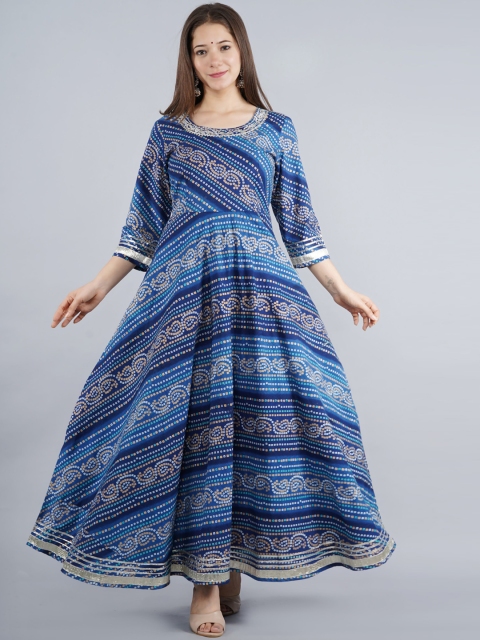 

KALINI Women Navy Blue Geometric Printed Anarkali Kurta
