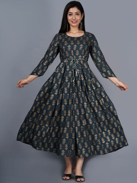 

KALINI Women Teal Ethnic Motifs Printed Mirror Work Anarkali Kurta
