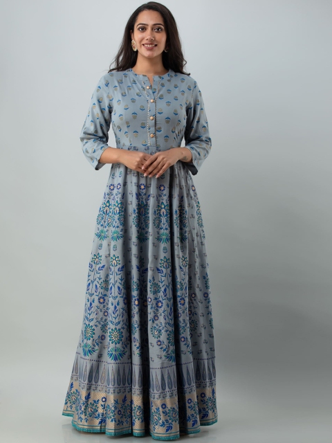 

KALINI Women Grey Ethnic Motifs Printed Mirror Work Anarkali Kurta