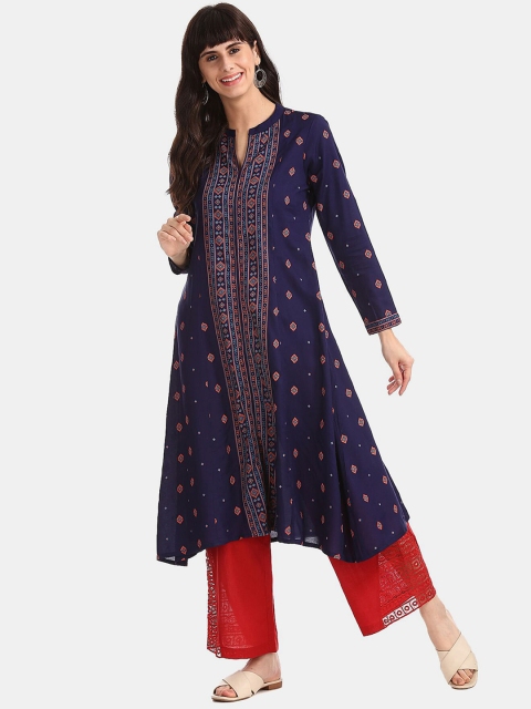 

Anahi Women Blue Ethnic Motifs Printed Thread Work Kurta