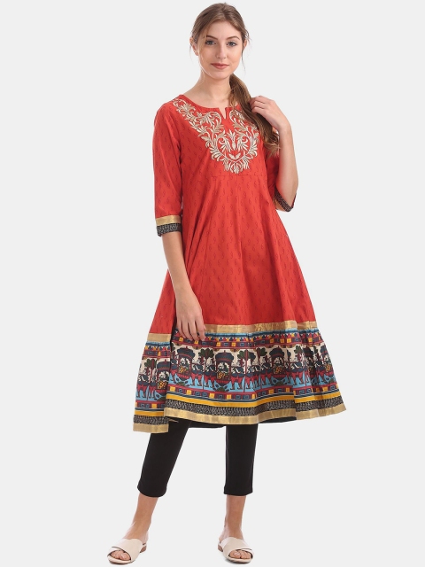 

Anahi Women Rust Ethnic Motifs Printed Thread Work Kurta