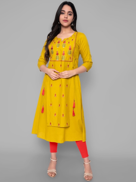

KALINI Women Yellow Embroidered Thread Work A-Line Kurta