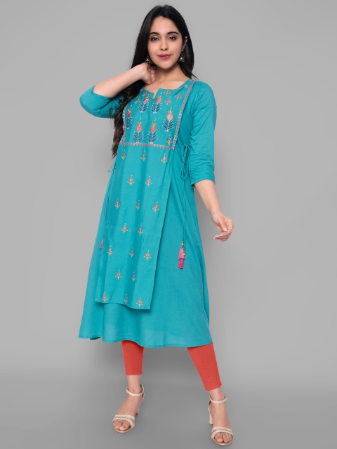

KALINI Women Turquoise Blue Ethnic Motifs Printed Layered Kurta