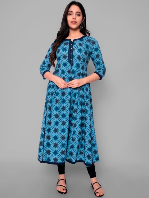 

KALINI Women Blue Geometric Printed Handloom Kurta