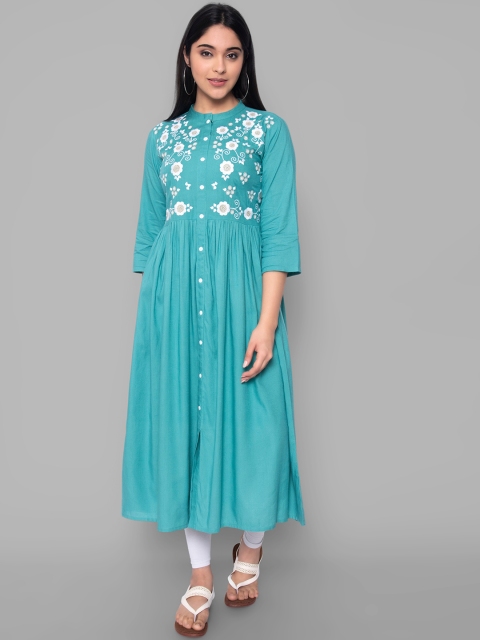 

KALINI Women Blue Floral Thread Work Handloom Anarkali Kurta